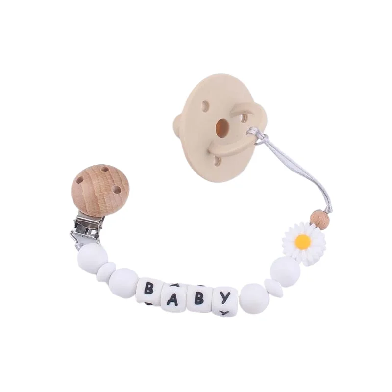 Corrente de clipe de chupeta personalizada com nome Silicone Flower Teether Titular de mamilo brinquedo de dentição personalizado Mastigar presentes