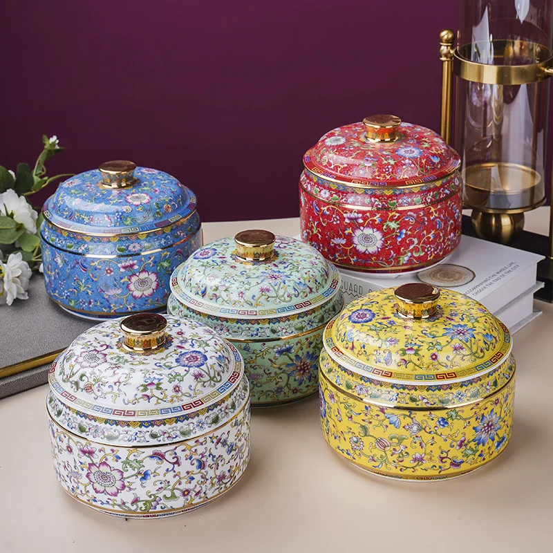 Storage Tank Tea Tank Bone Porcelain Jingdezhen Official Enamel Painting Craft White Porcelain Thickened Tank