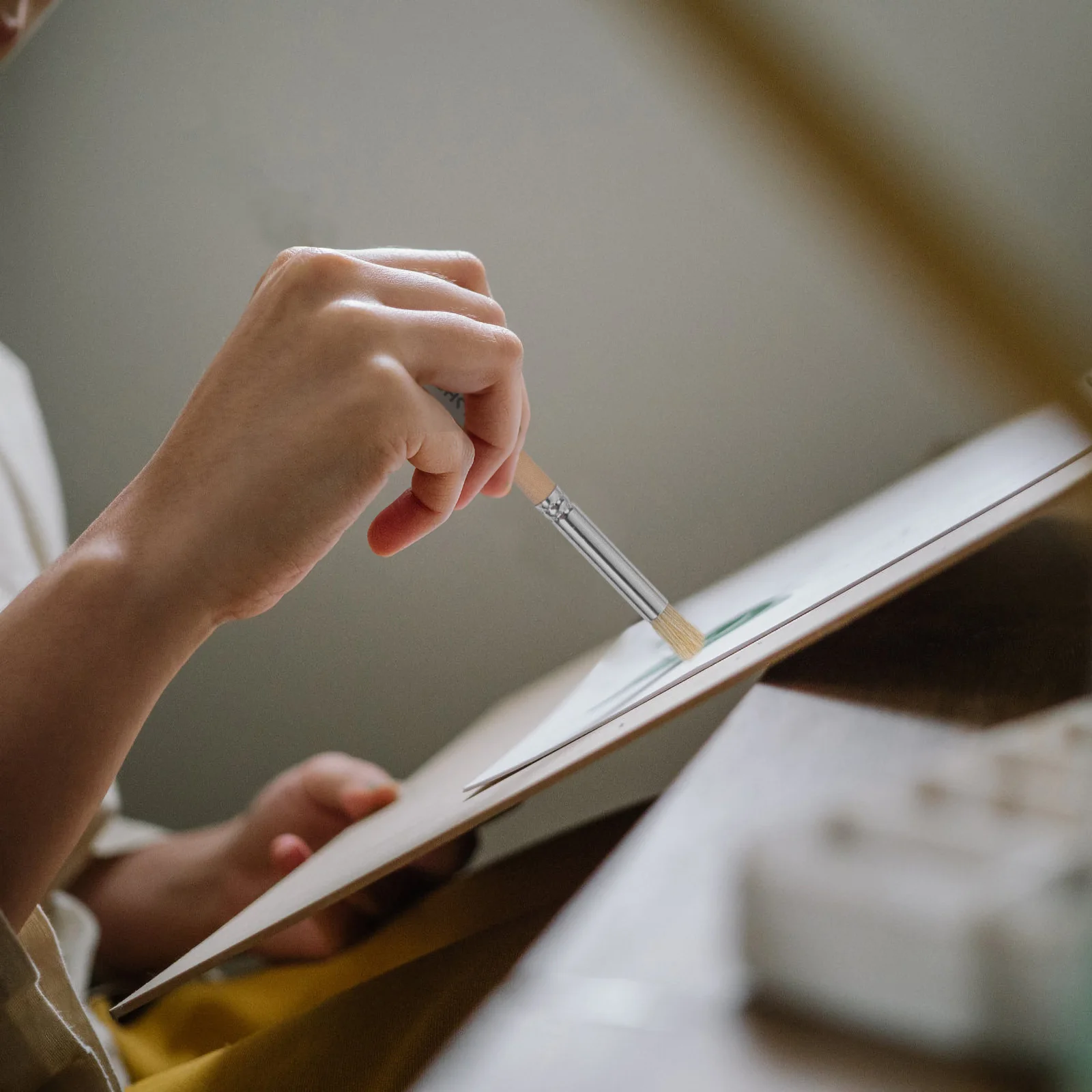 مجموعة 5 قطع من فرش الاستنسل ذات المقبض الخشبي ذات الشعيرات الطبيعية، فرشاة رسم فنية متعددة الأغراض للألوان المائية والزيت والأكريليك والخشب والسيراميك #1