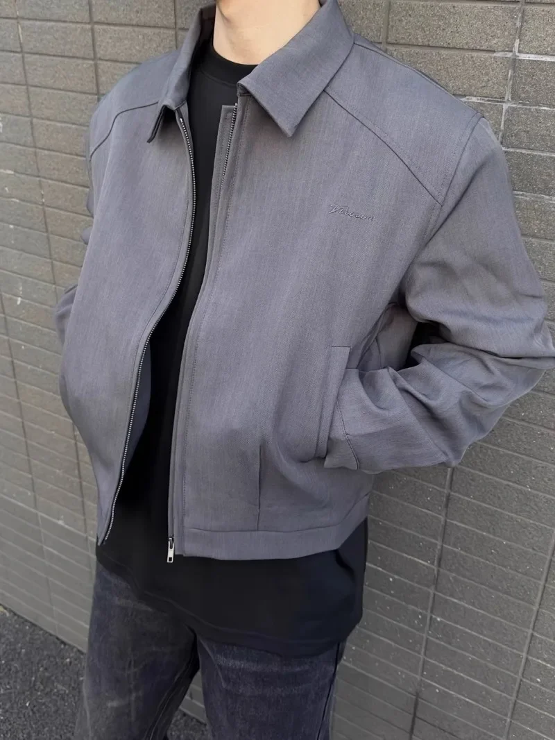 

Jacket Men's Spring Autumn Simple Casual Loose Zipper Long Sleeves Turn Down Collar Solid Color Pockets Short Jackets Tops