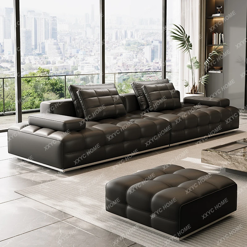 HH Lawrence leather sofa full green leather living room 2025 new minimalist straight row