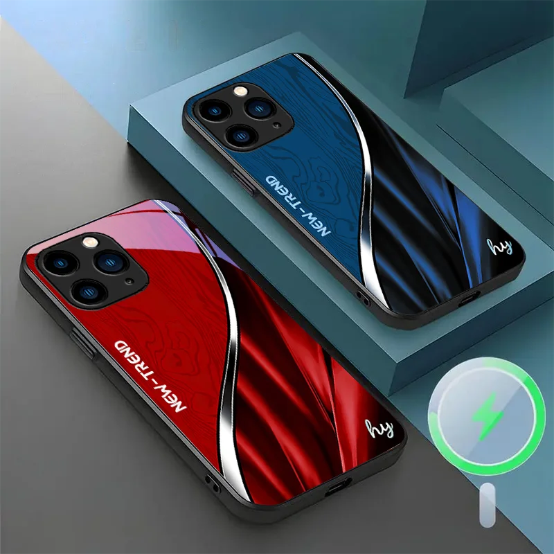 

Jinwen Ruicai Series Black Magnetic Glass Phone Case for iPhone 15 12 14 Pro 13 MAX 16 11 Business Style Protective Cover