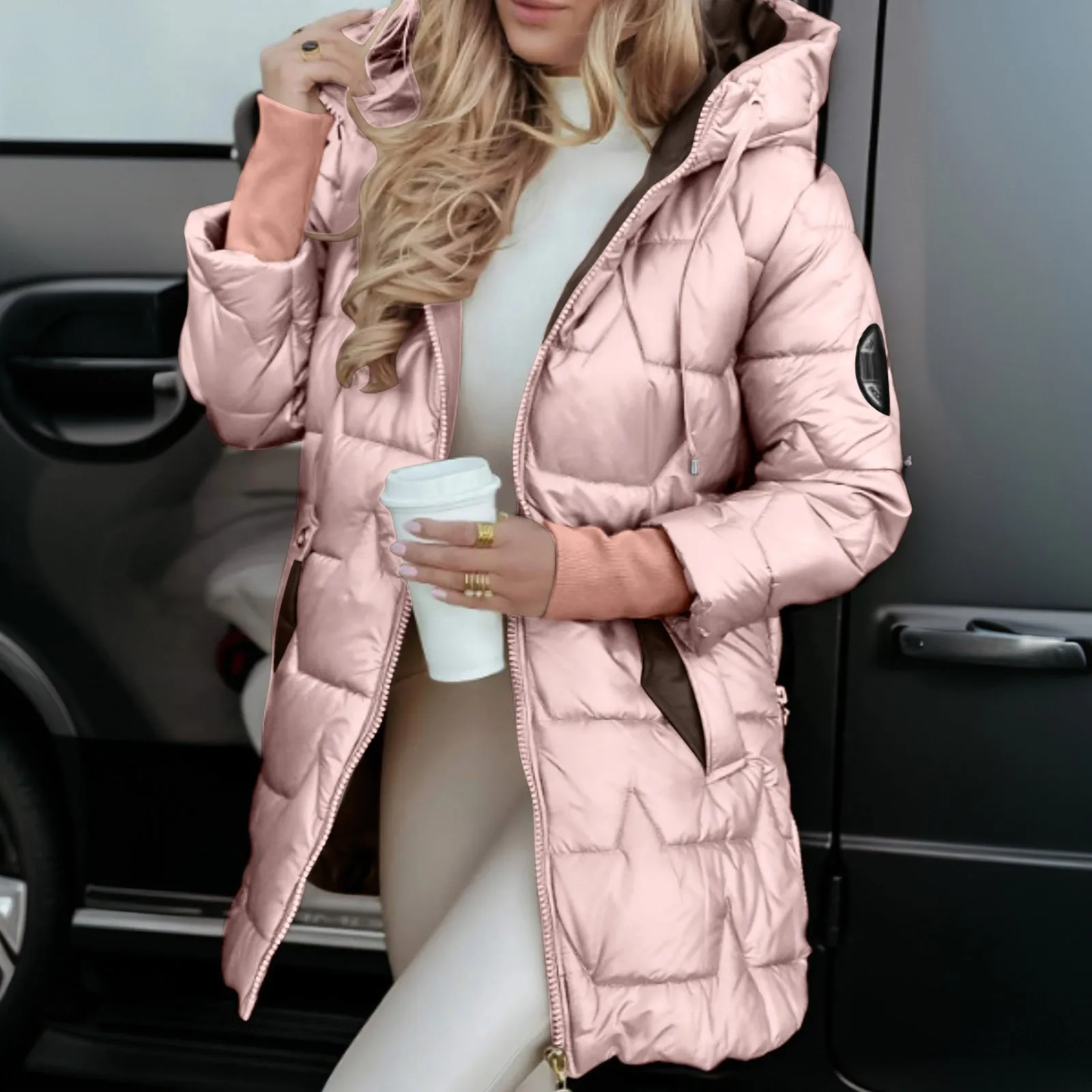 Women's Winter Hooded Puffer Jackets Fashion Down Coat Female Parkas Casual Loose Solid Color Long Sleeve Warm Outercoat