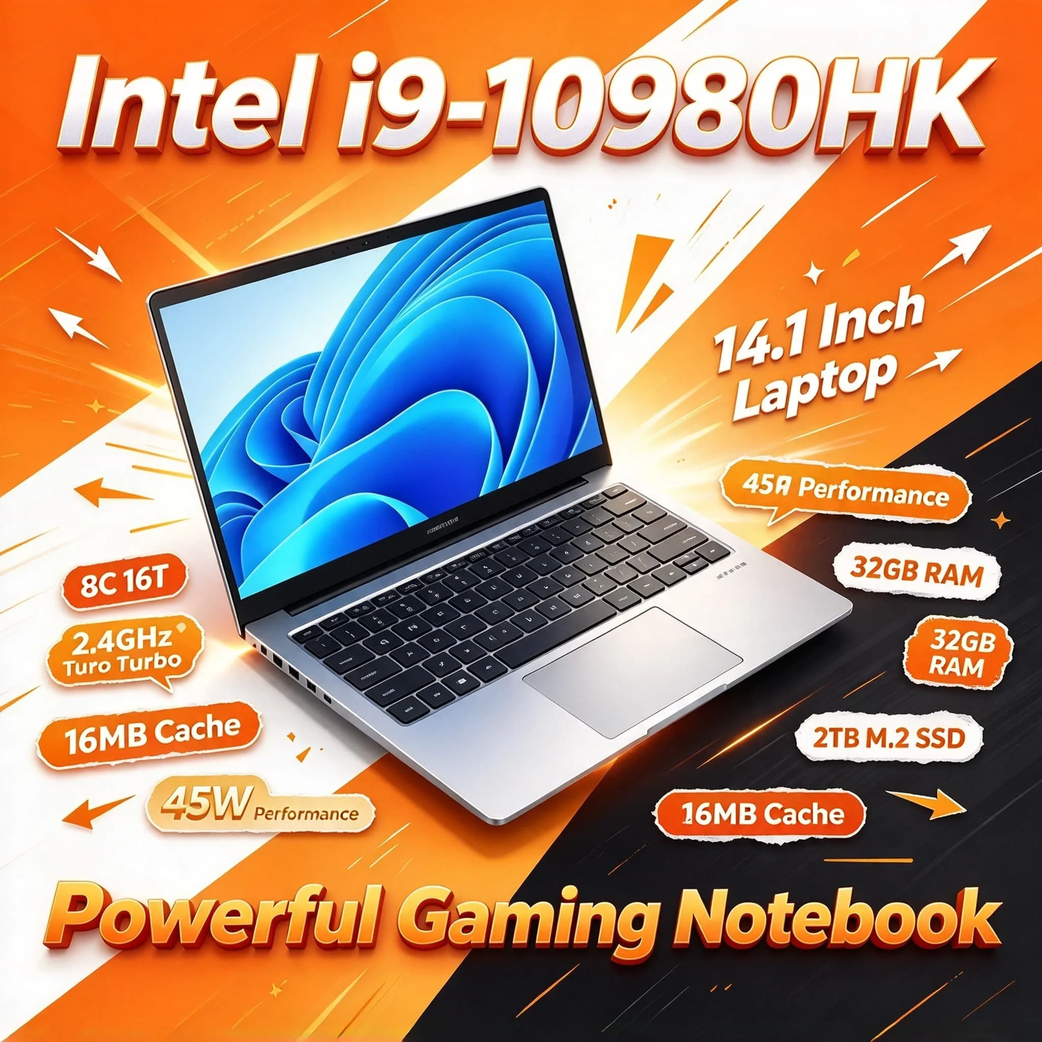 2026Intel i9 10980HK Windows Laptop 14.1 Inch 16GB RAM 1TB 2TB SSD 1920x1080 HD Gaming Notebook Gamer 2026 Pro Max Plus New