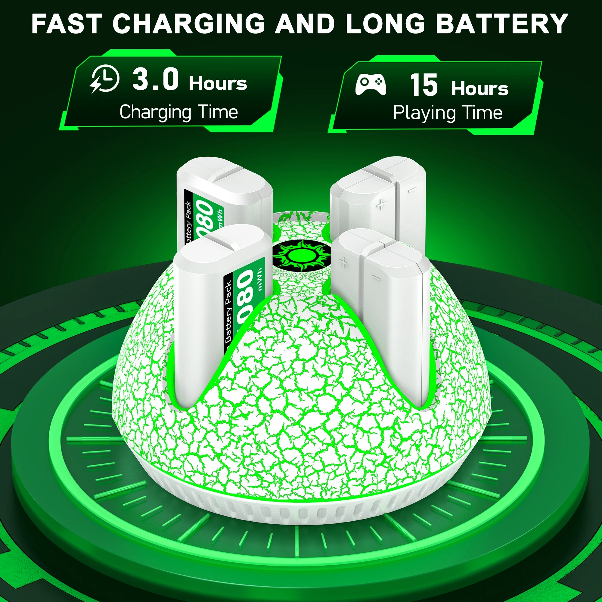 Rechargeable Battery Pack for Xbox Controller RGB Xbox Controller Charger Station with 4X4080mWh Batteries for Xbox Series X/S