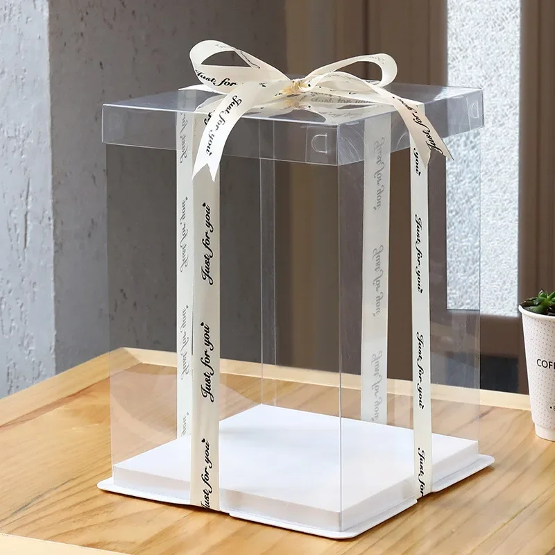 4/6/8/10 Inch Square Transparent Cake Box Birthday Surprise Gift Baking Packaging Box Clear Toy Cake Box Wedding Party Supplies
