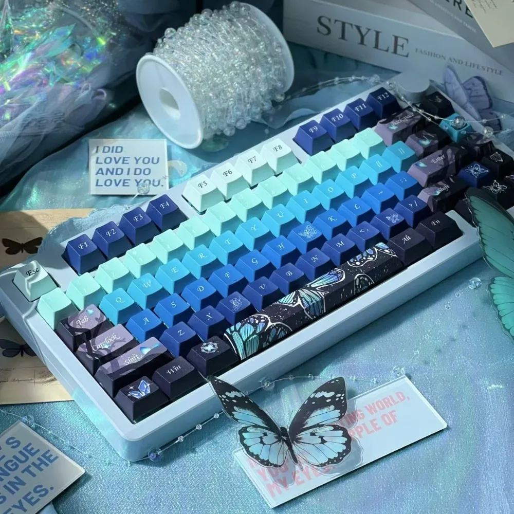 

Butterfly Theme, Keyboard Keycap Set PBT Cherry 139 Keys, Personality, Blue, Keycaps for 21/61/87/104/108 Mechanical Keyboards