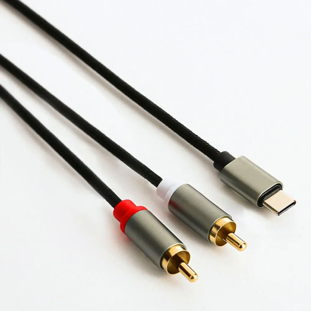1Pcs 1m Audio Cable Type C To 2 RCA Aux Cord Converter USB C Audio Line For Laptop Mobile Phone Speaker Amplifier