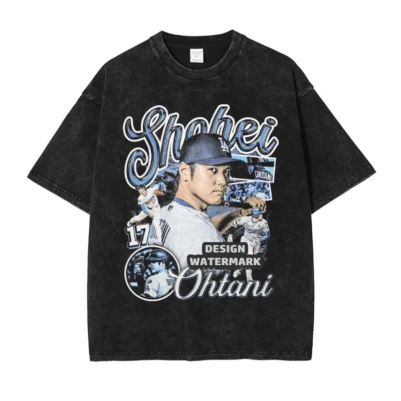 

Baseball Player Ohtani Shohei T Shirt Vintage Washed Tops Tees Anime Harajuku DTG Print Short Sleeve Oversized T-shirt Cotton