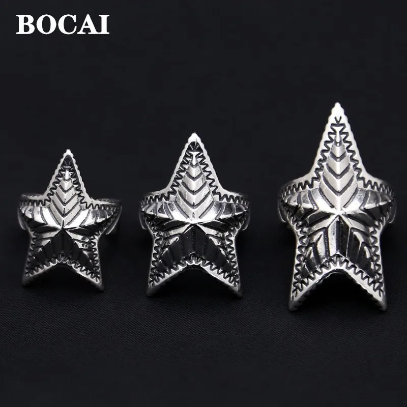 BOCAI Real S925 Silver Cody Asian Men Star Ring Opening  Korean Punk  Fashion Jewelry Exquisite Gifts