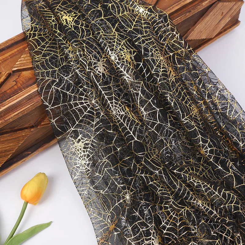 Halloween Black Fabric Spider Web Bronzing Mesh Cloth Table Decoration Tablecloths Halloween Party Stage Dress Fabric Decorative