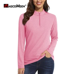 MAGCOMSEN Women's UPF 50+ T-shirt Quarter zipper Long Sleeve Sun Protection Shirt Hiking Workout UV Tee Lightweight Quick Dry