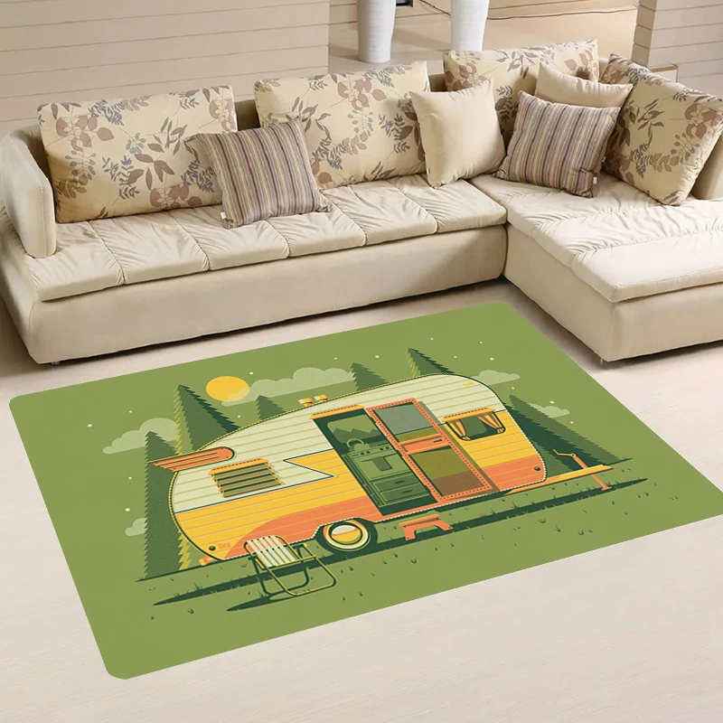 Happy Campers Rugs Pastoral Kitchen Carpet Cartoon Foot Mat Living Room Balcony Home Carpets Doormat Entrance Door Rug Mats Bath