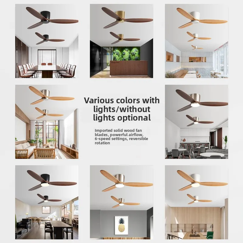 High Airflow Variable Frequency Remote Ceiling Fan Vintage Solid Wood Dining No Light Home Living Room Ceiling Fans Ceiling Fans