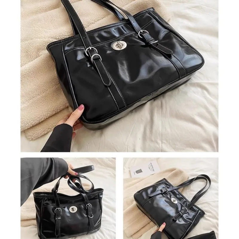 JIAERDI Large Capacity Black Tote Bag Women High Street Pu Leather Chic Casual Handbag Female Vintage Shoulder Bags Bolso Mujer