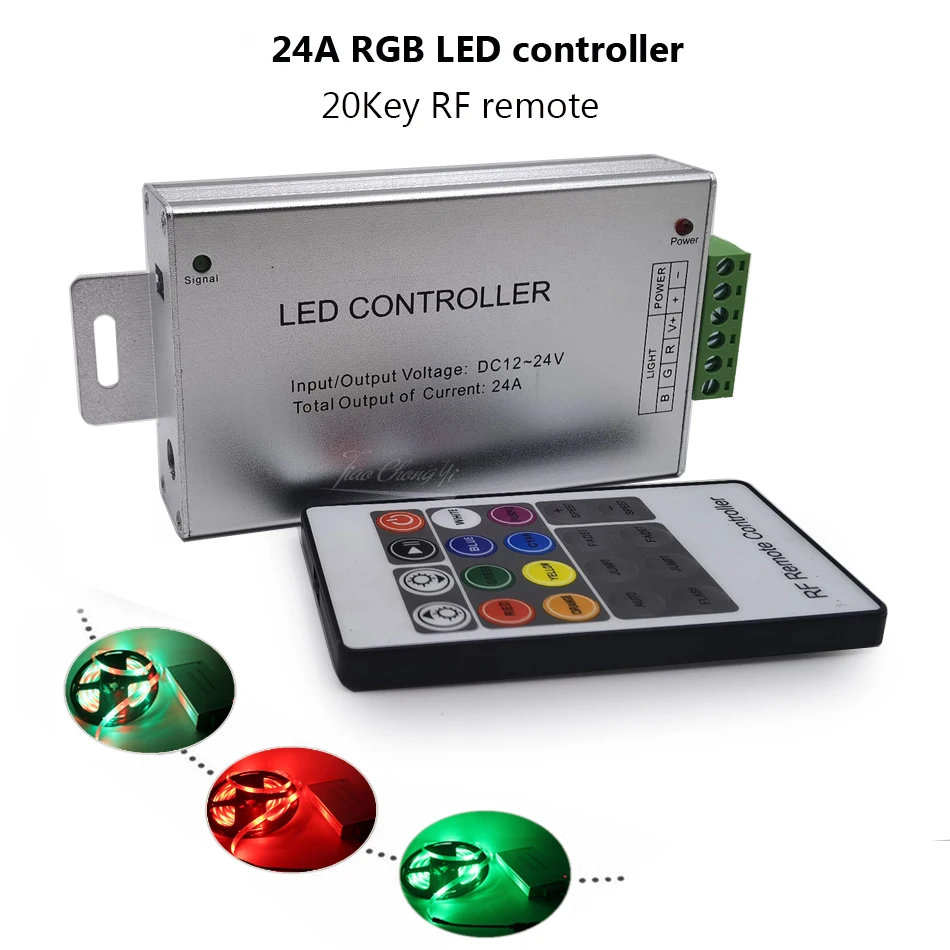 

24A RGB LED Wireless contoller with 20key RF remote control For DC12-24V 2835 5050 335 RGB LED light strip