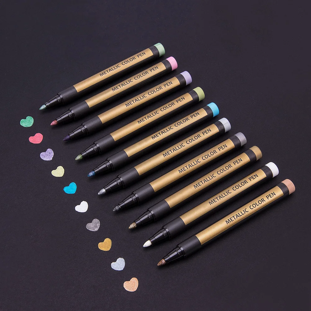 

10 шт. металлические ручки, маркеры для водной краски, 10 цветов, блестящие чернила, гладкие, быстросохнущие для скрапбукинга, поздравительные открытки, сделай сам, ремесло