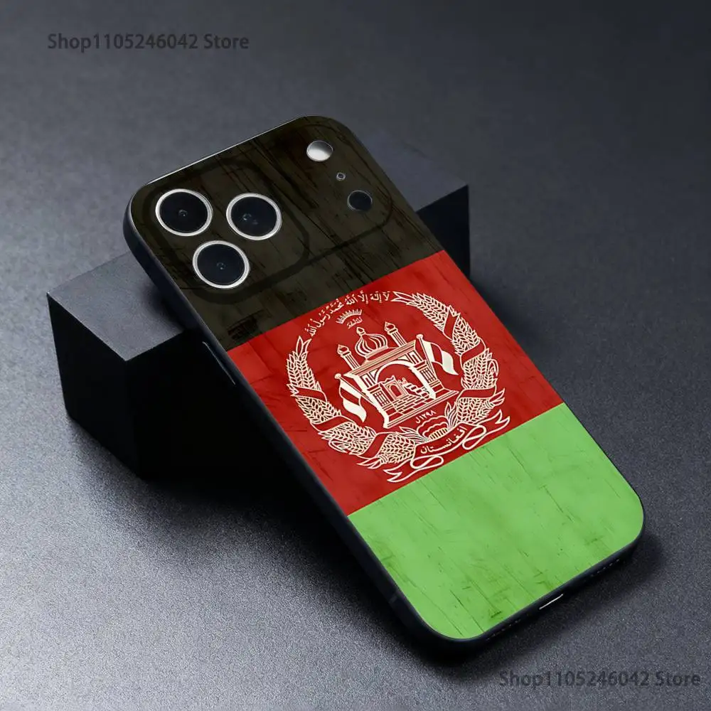 Afghan Afghanistan Flag For iPhone 17,16,15,14,13,12,11,Pro,XS,Max,XR,Plus,E,SE4,Mini Black Soft Cover Phone Case view 2