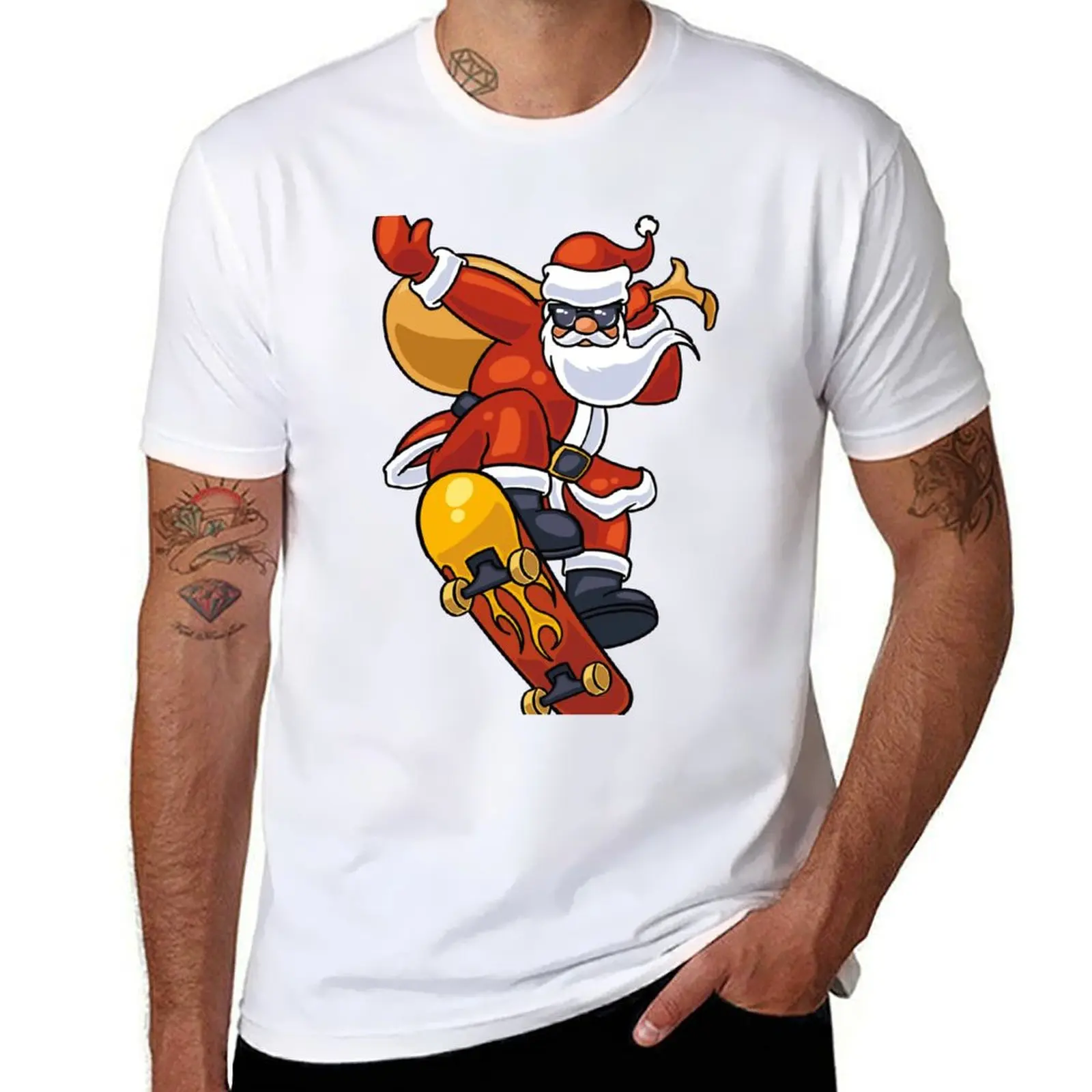 

Christmas skateboardingsanta T-Shirt funny t shirts dark humor t shirts cotton 100% T-Shirt