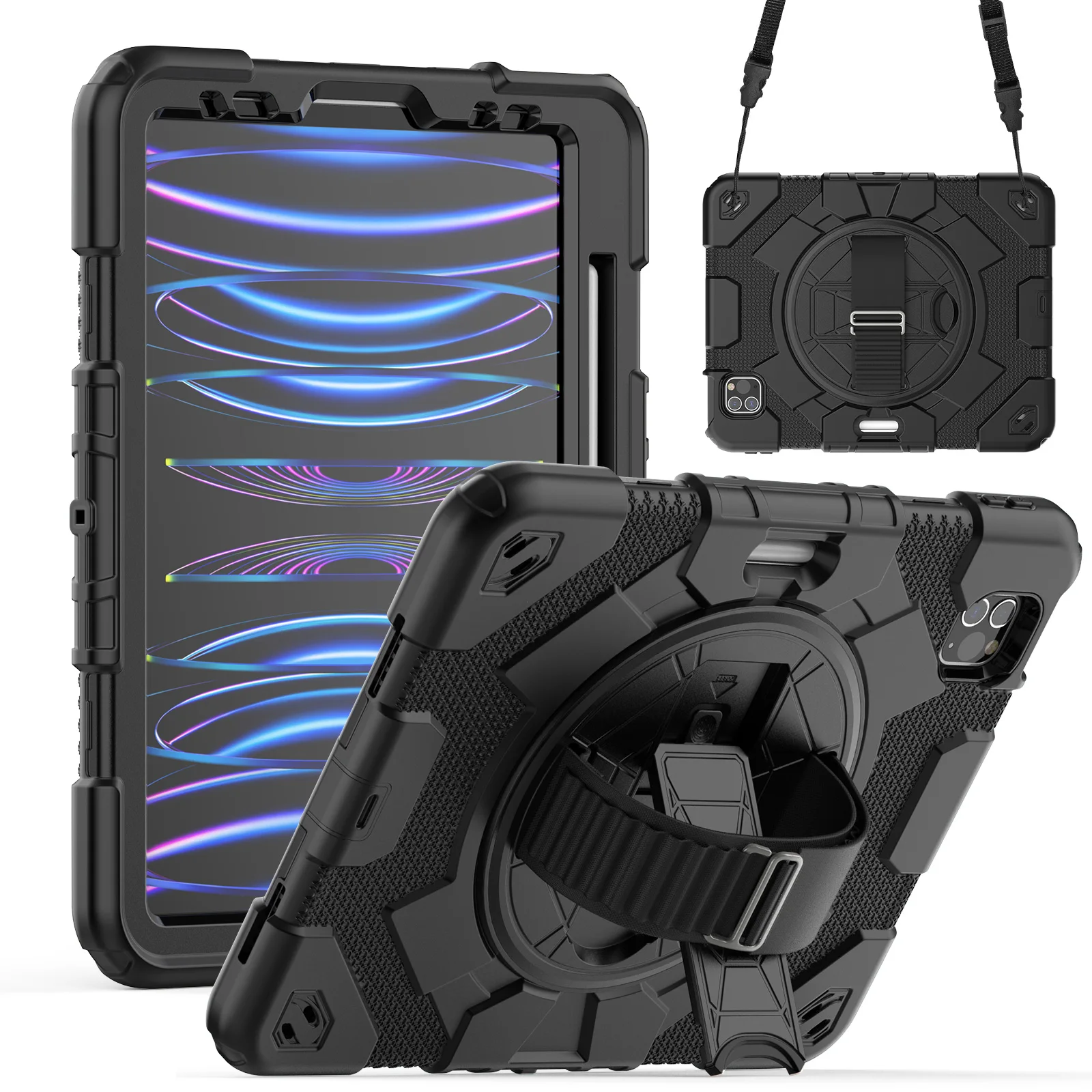 Rotating Hand Strap Armor Case For iPad Air11 M2 2024 10.9  Air 5 4 3 2 Pro 11 10.5 9.7 iPad 10.2 7th 8th 9th 9.7  Stand Cover