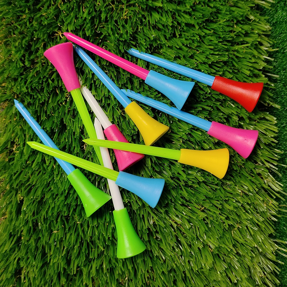 10Pcs Plastic Golf Tees Multi Color 83mm Durable Rubber Cushion Top Golf Ball Holder Golf Accessories