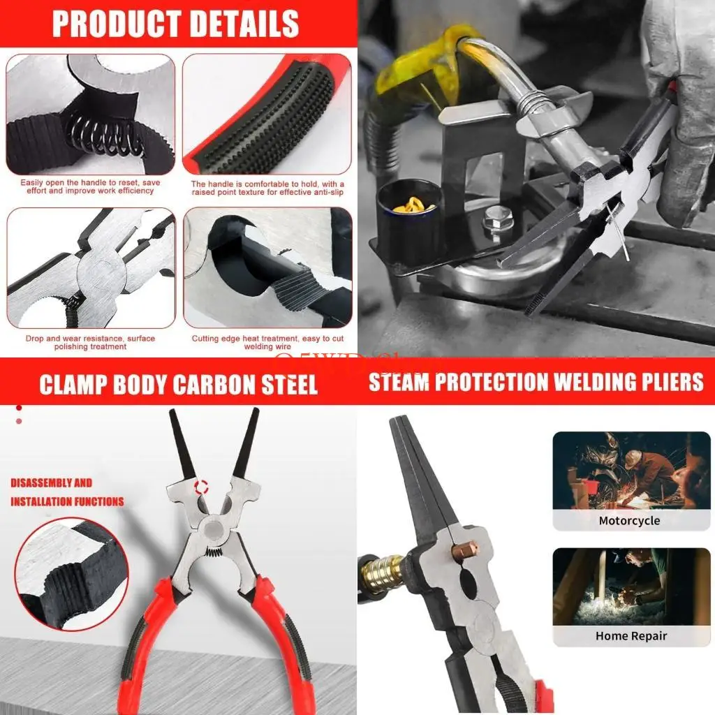 Q5WD Professional MIG Welding Pliers Mulitfunctional Tool Steel for Scraping Spatter Gripping Drawing Wire Comfort Handle
