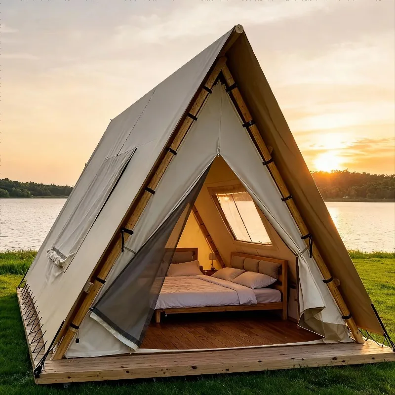 【Best-selling】Triangle Tents Safari Tent African Outdoor PVC Waterproof Triangle Safari Tent For Camping Resort