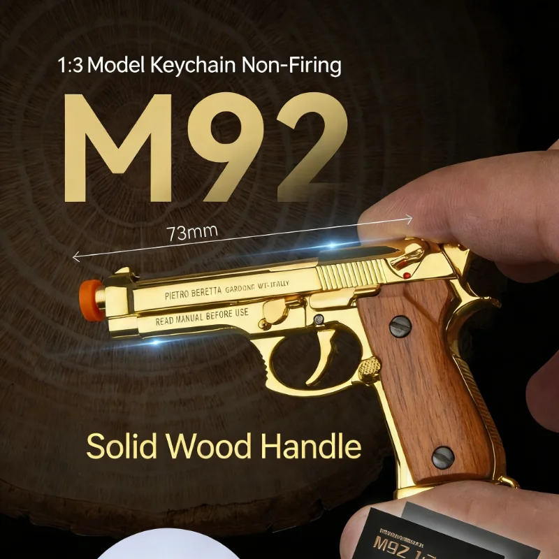 

2026 New PUBG Solid Wood Handle 1:3 Metal M92F Pistol Model Disassembly Toy Gun Keychain Decoration Craft Figurines & Miniatures