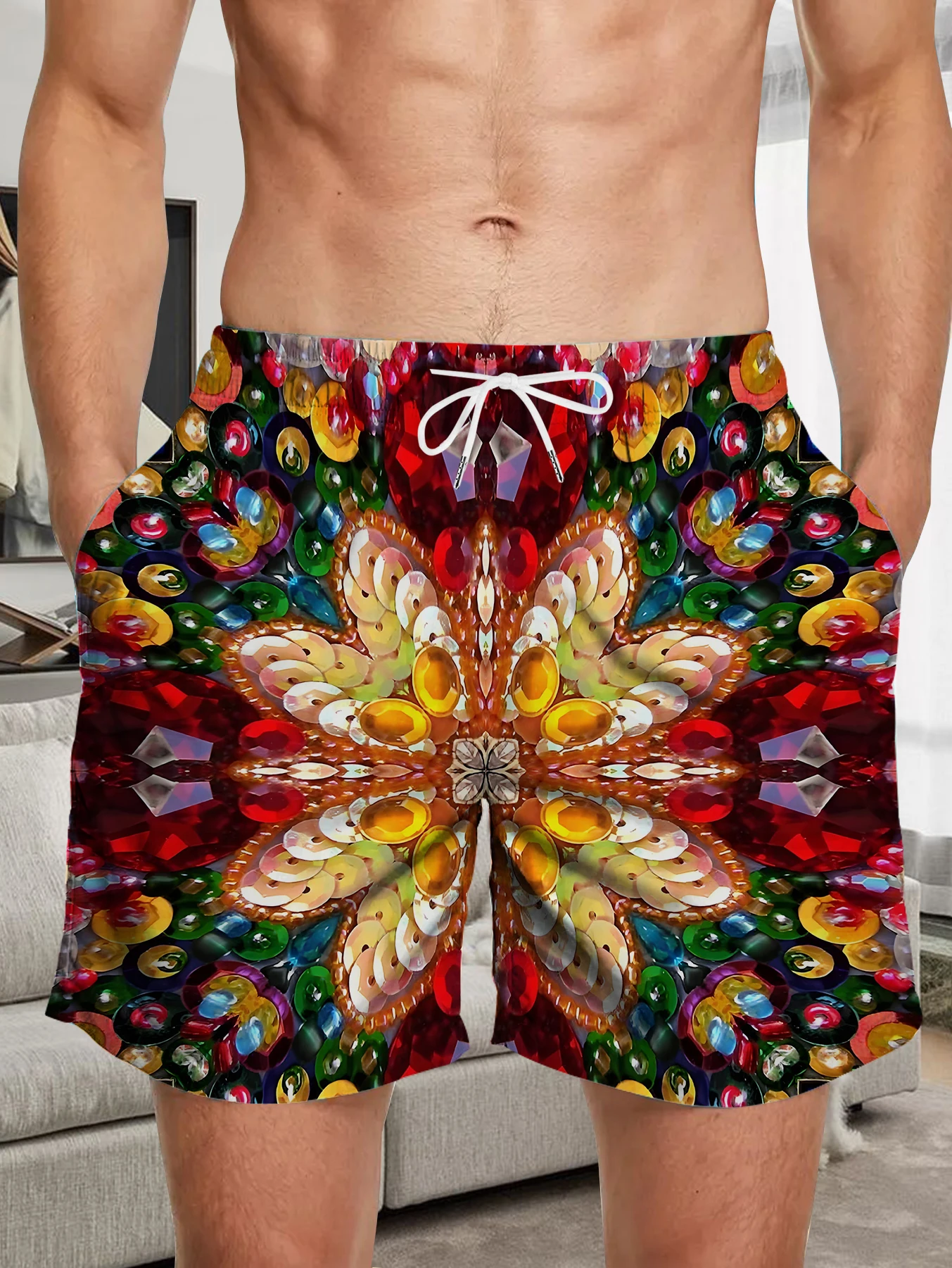 

Plus Size Men Digital Printed Shorts Full Print Quick Dry Polyester Beach Trunks