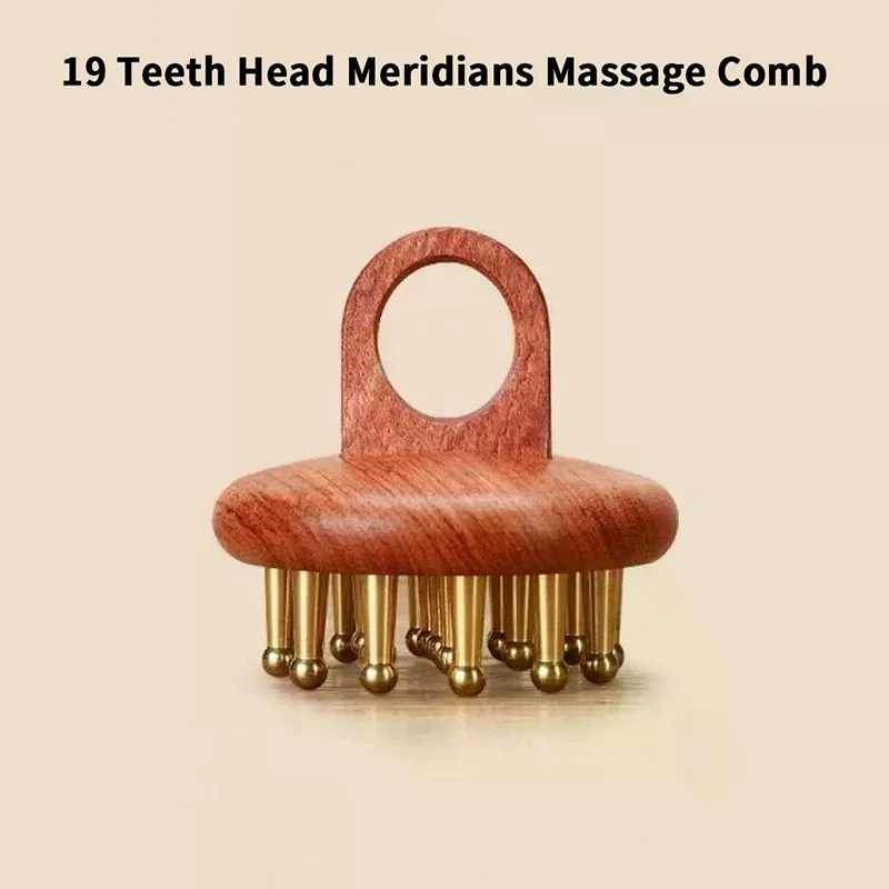 Head Meridians Massage Comb Copper Sandalwood Meridians Fine Tooth Comb Needling Guasha Scalp Massage Brush Relax Body Massager