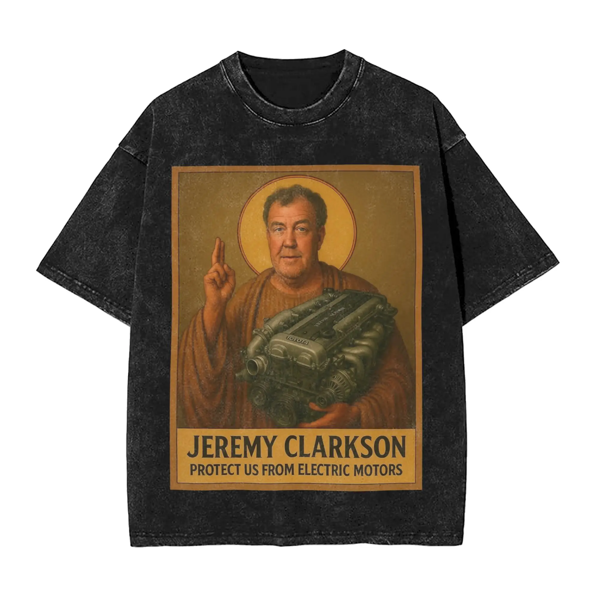 

Футболка Saint Jeremy Clarkson Protect us from Electric Motors, потертая футболка в стиле Харадзюку с короткими рукавами, уличная одежда, топы с графикой, футболки