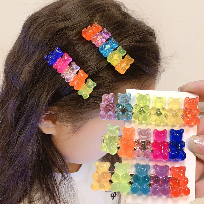 Candy Color Cute Jelly Bear Hair  Barrette Clips Barrettes Cartoon Animal Hairpin Women Girls Hairgrips Hair Acccessories