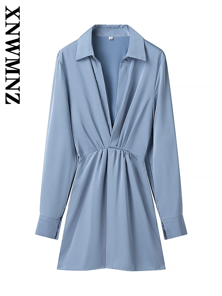 XNWMNZ 여성 트렌디 사이드 지퍼 미니 스커트, 긴 소매 턴다운 칼라 탑, 정사이즈 핏 원피스, 출퇴근 레이디 드레스, 2024 신상