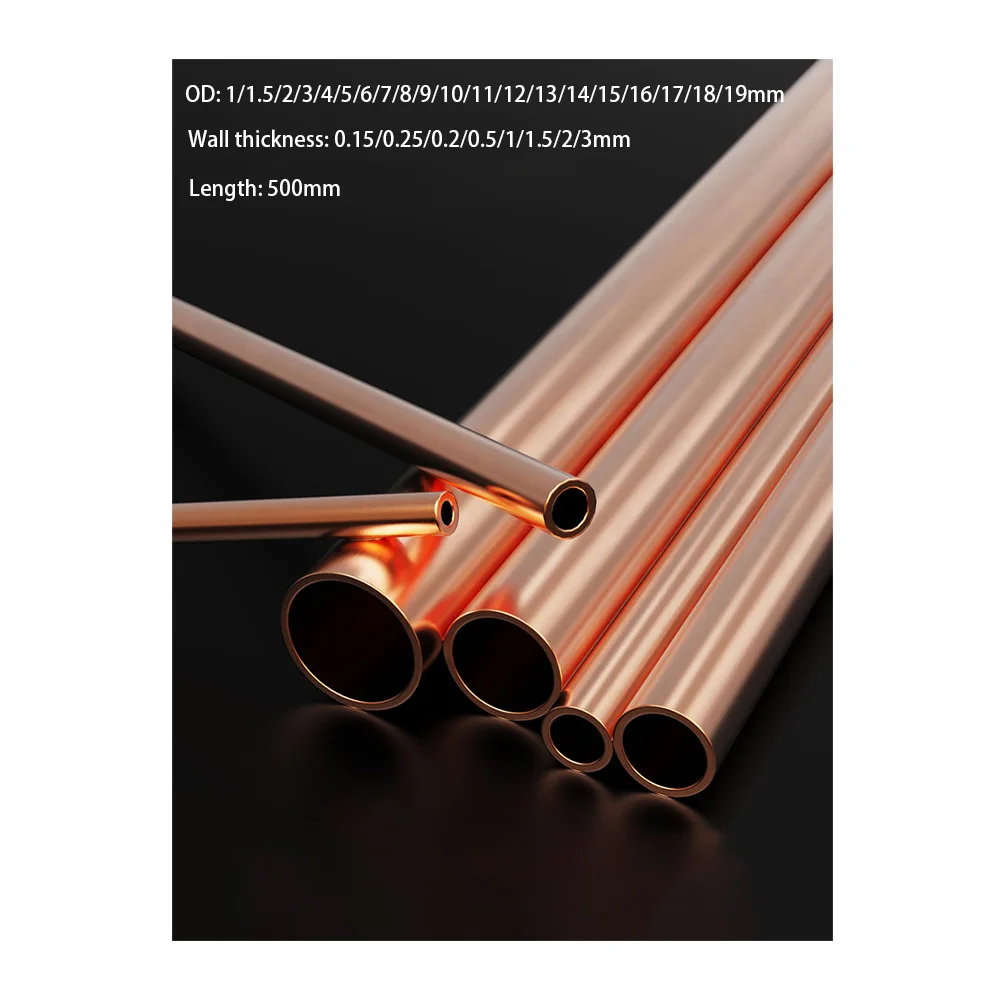 

OD 1-19mm T2 Micro Copper Tube Length 500mm Thin Wall Hollow Capillary Hard Straight Copper Pipe Wall Thickness 0.15/0.25/1-3mm