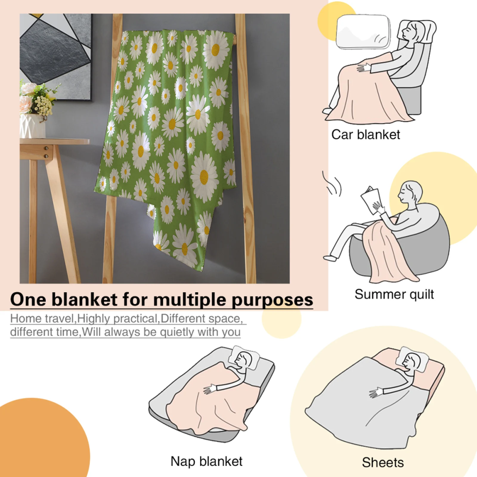 Sunflower Throw Blanket Flower Pattern Printed Flannel Blanket A Gift for Daughter  Office Noon Break Air Condition Quilts