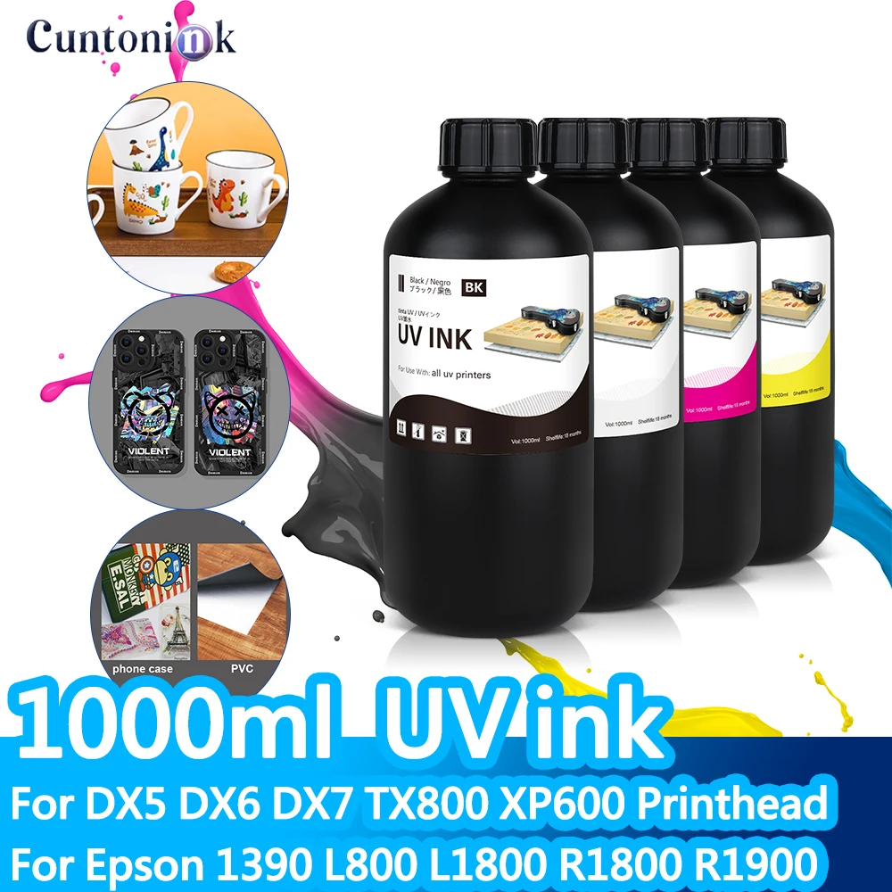 

УФ-чернила 1000 мл Бутылка светодиодных УФ-чернил для Epson L800 L805 L1800 R290 R330 1390 1400 1410 УФ-принтер Чернила УФ-лак Блестящие чернила Жесткие чернила