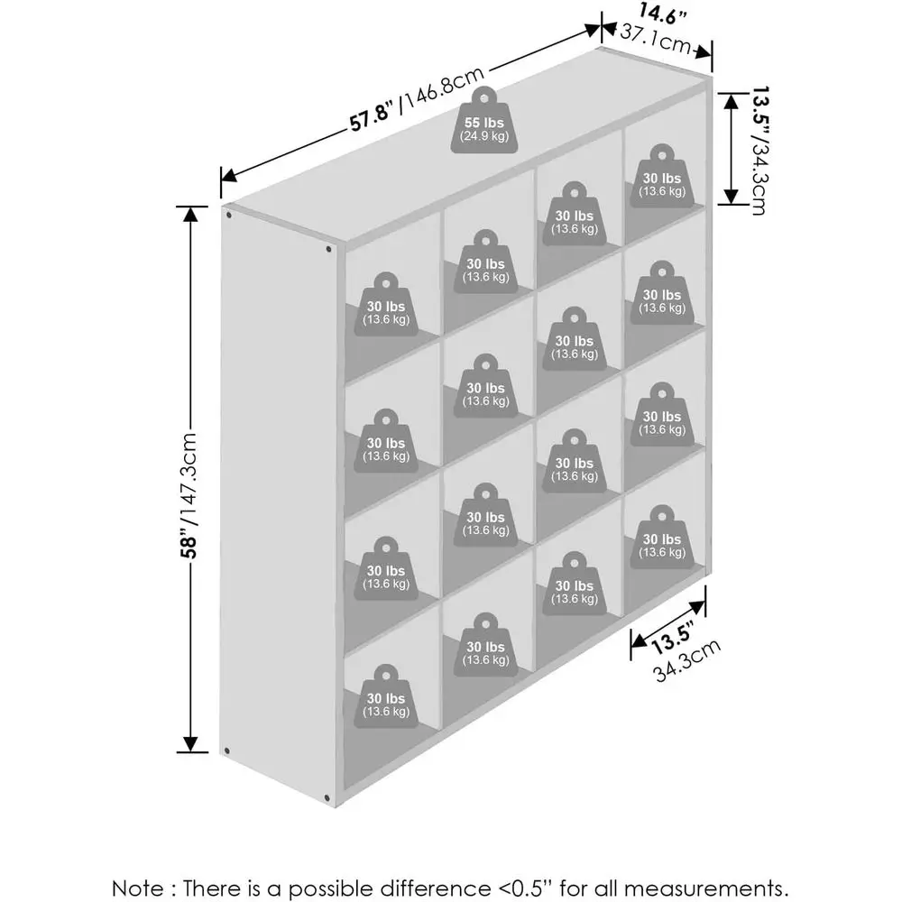 رف منظم للتخزين مفتوح الظهر مكون من 16 مكعبًا، إطار سميك، لمسة نهائية من خشب البلوط الداكن، لغرفة المعيشة والمكتب المنزلي #3