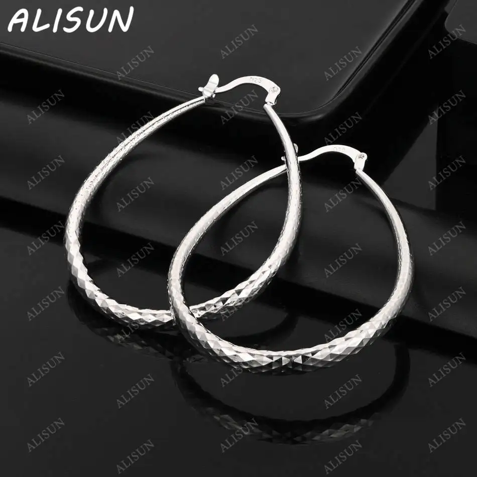 

ALISUN 925 Sterling Silver Water Drop Hoop Earrings For Women Fashion Jewelry Charm Grace Wedding Engagement Accessories