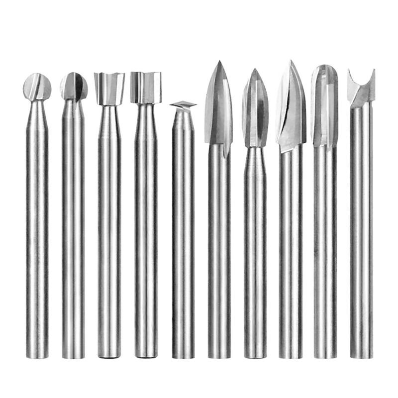 

10Pcs Carving Drill Bit Set Engraving Drill Accessories Bit Milling Burrs Fitment for Rotary Tools Craft