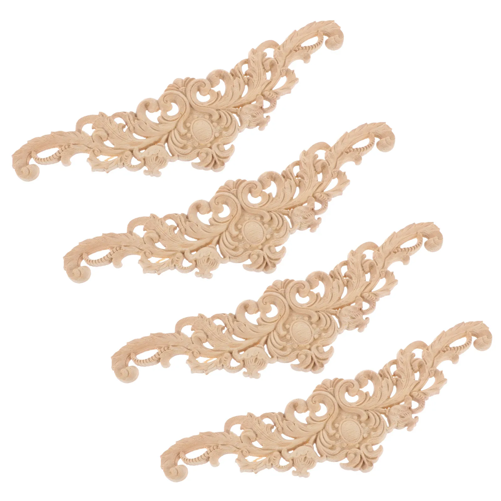 

4 Pcs Wood Carving Accessories Unpainted Onlay Applique Thick Decorative Wall Furniture Cabinet Door Trim Panels