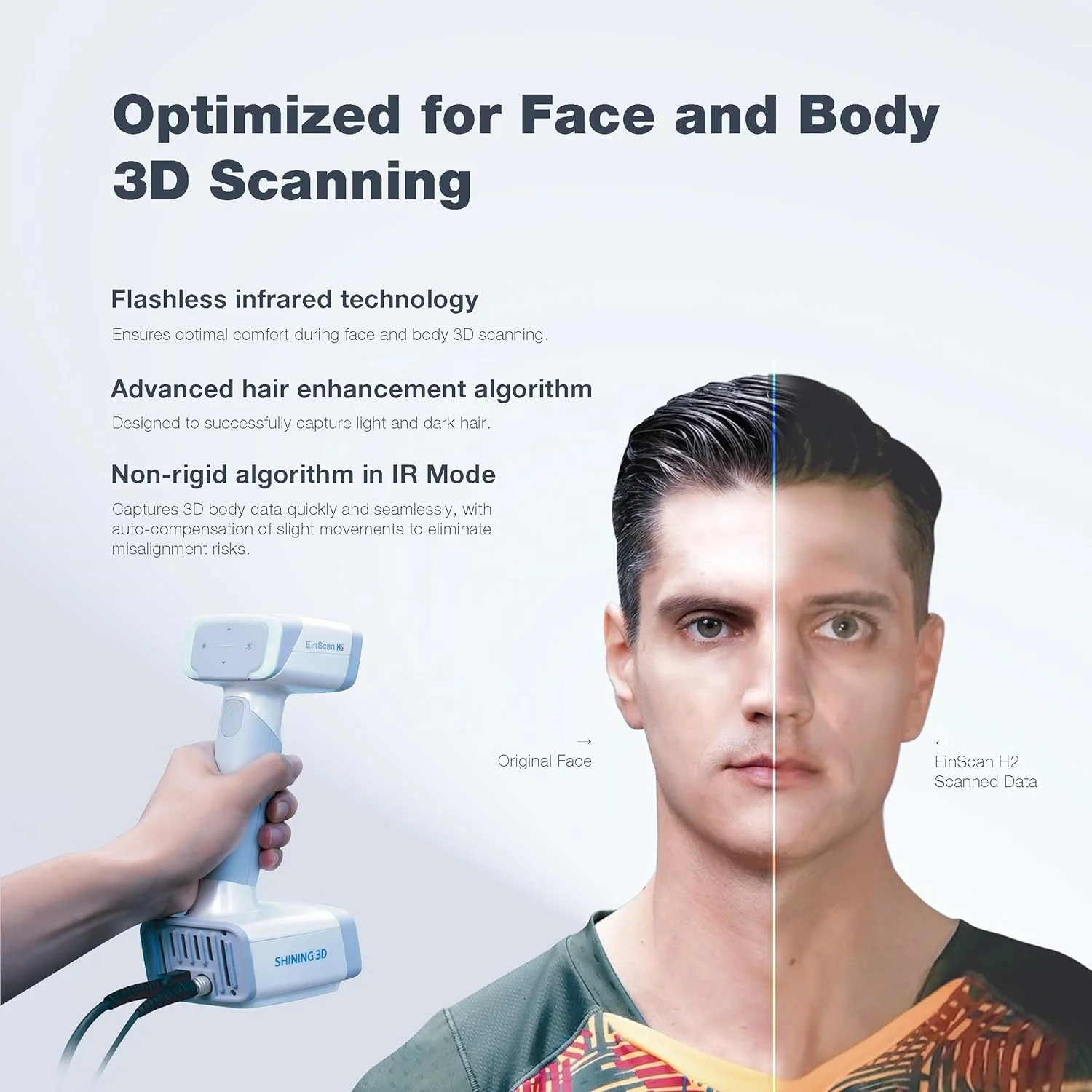 SHINING 3D Pronto per la spedizione Einscan H2 Scanner 3D portatile brillante per corpo umano ad alta risoluzione delle texture per stampante 3D