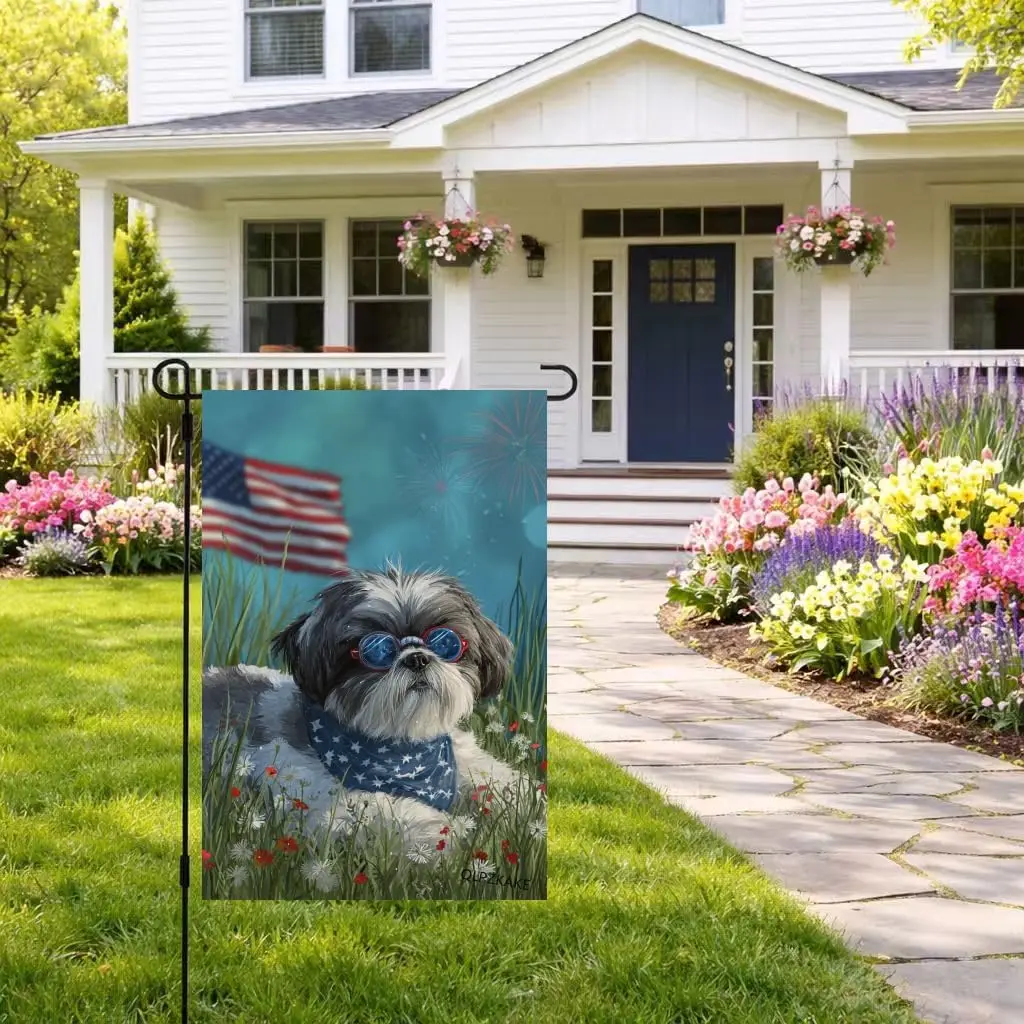 Patriotic 4th of July Garden Flag Shih Tzu American Flag Sunglasses 12x18 Inch Double Sided Outdoor Summer Yard Flag for Ind yyi