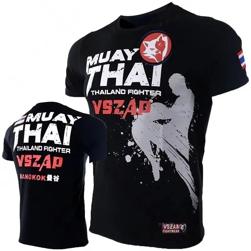 2026 Men's Muay Thai Summer Breathable Quick Dry Tees Running Fitness Sports Short Sleeve Outdoor Boxing Wrestling Tracksuits