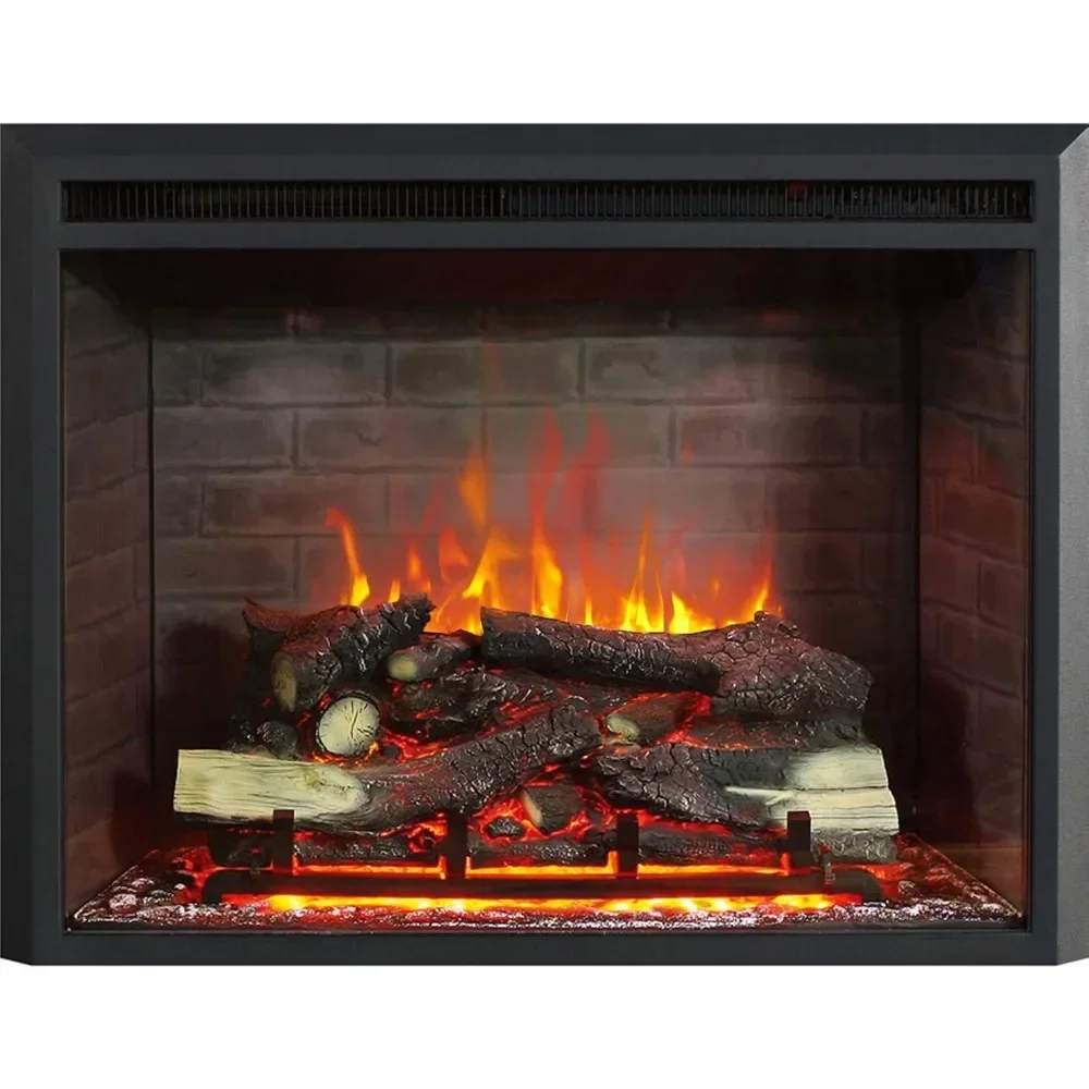 Electric Fireplace Insert with Log Speaker, Designed for Stud, Wood Burning Opening, Cabinet & Wood Mantel, Remote Control