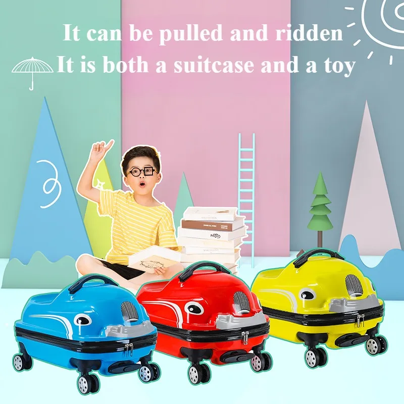 20 Inch Kid Riding Trolley Case 3 in 1 Luggage Suitcase Lightweight Cartoon Simulation Car Toy Scooter Trolley Case for Boys Kid