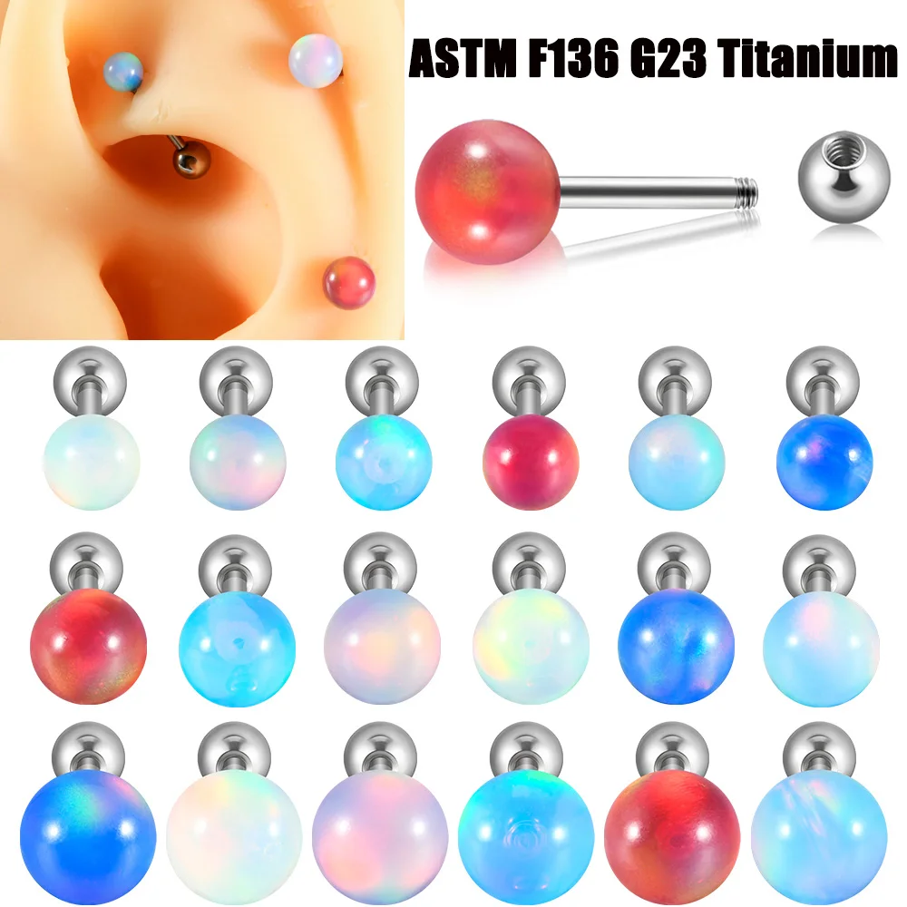 1PC Titanium Aurora Opal Round Bead Externally Threaded Helix Ear Cartilage Tragus Body Piercing Jewelry 20G