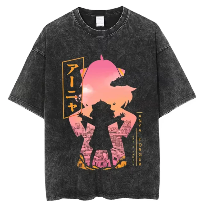 

MINISOSPY×FAMILY Anime Clothing Anya Forger Kawaii Printed T-shirt Women Oversized Tshirts Harajuku Unisex Washed Cotton T Shirt