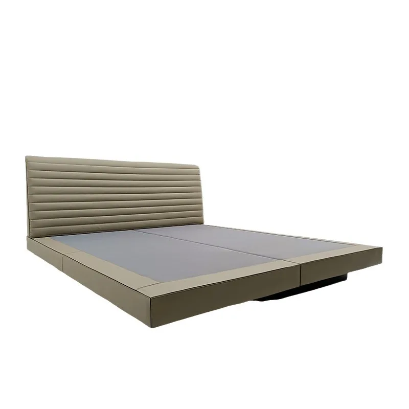 

Leather bed, Italian minimalism, designer, double 1.8 meters master bedroom, suspended fabric