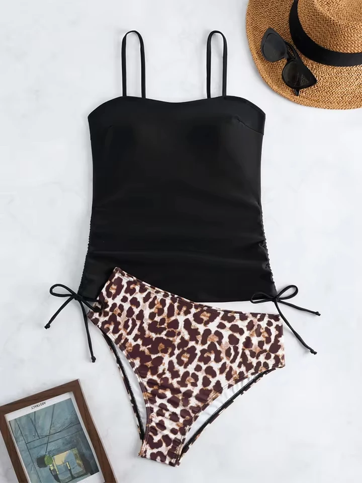 Vzvn Sexy Drawstring Leopard Beach Bikinis Women Split Swimsuit Vacation Bikini 2026 New All Season Backless Bikinis 2 Piece Set