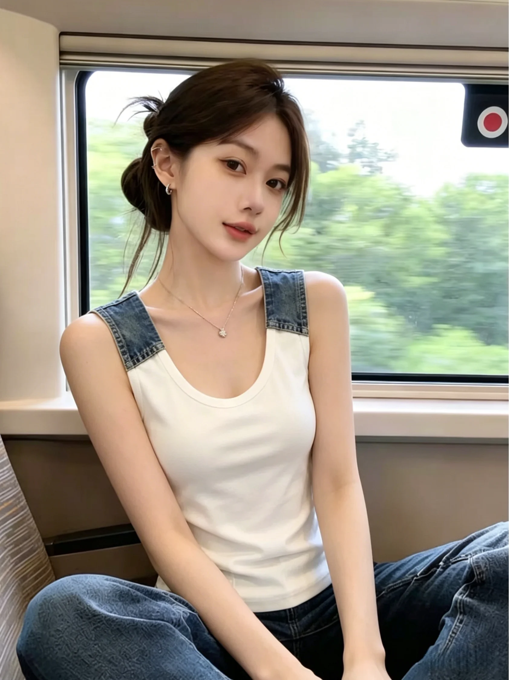 

Retro Denim Patchwork Strap Vest Women's Summer New Design Sense Outerwear Top Self-kept Style Korean Version Slim Fit